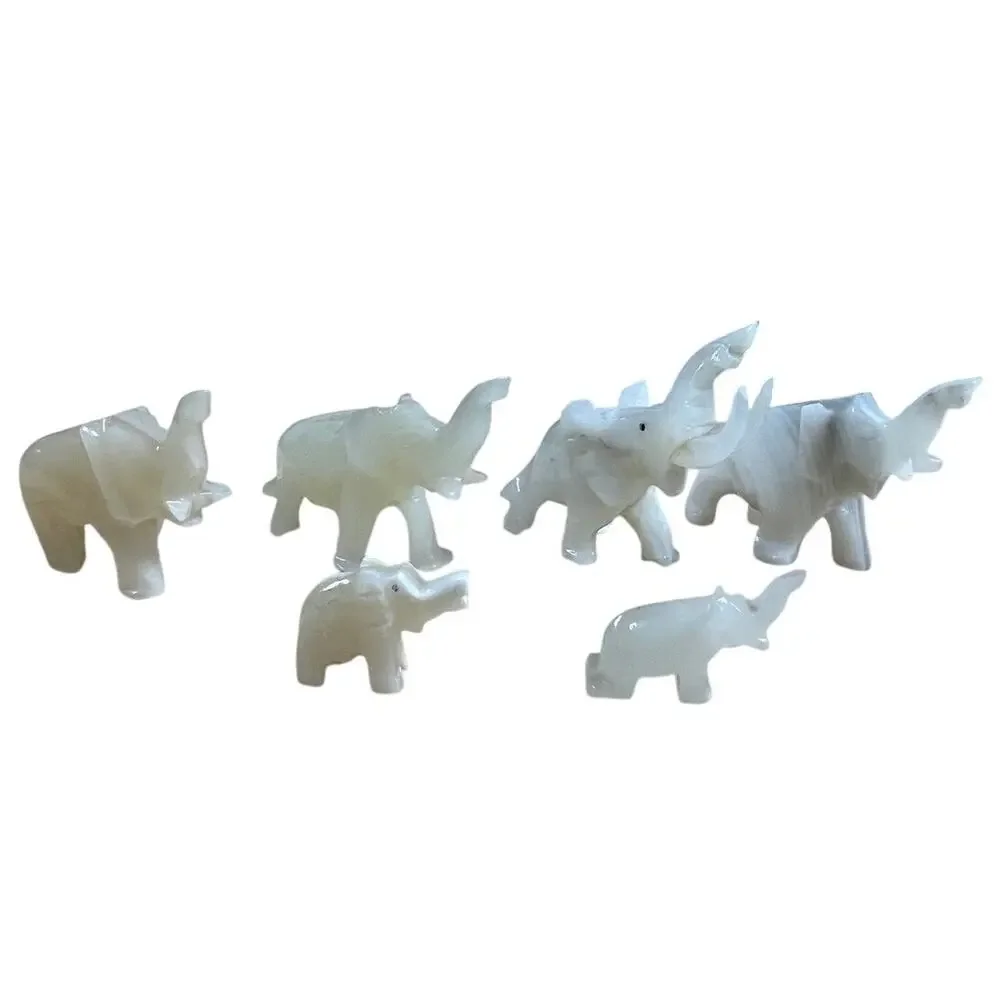 Vintage Set of 6 Marble Elephant Figurines 4 Inch to 1 Inch Good Used Condition
